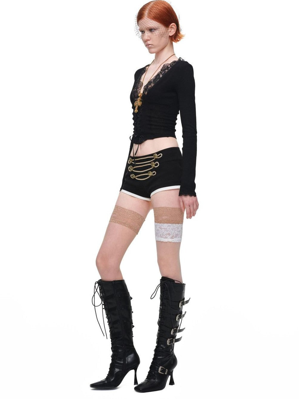 1JINN STUDIO Lace Panel V-neck Slim Fit Women&