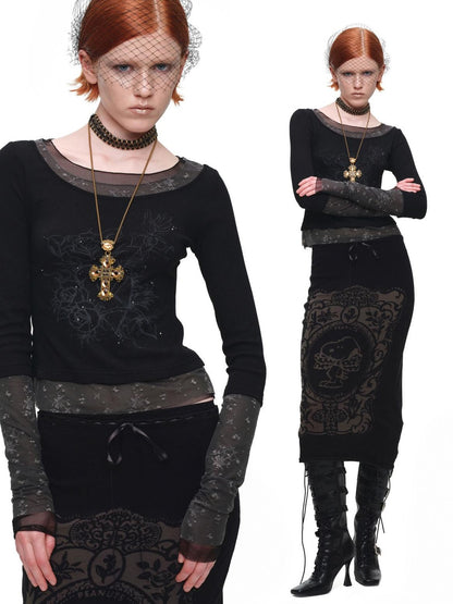 1JINN STUDIO Lace Splice Colorblock Printed Rhinestone Women&
