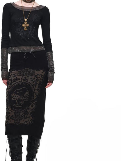 1JINN STUDIO Lace Splice Colorblock Printed Rhinestone Women&