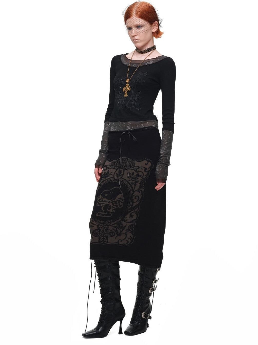 1JINN STUDIO Lace Splice Colorblock Printed Rhinestone Women&