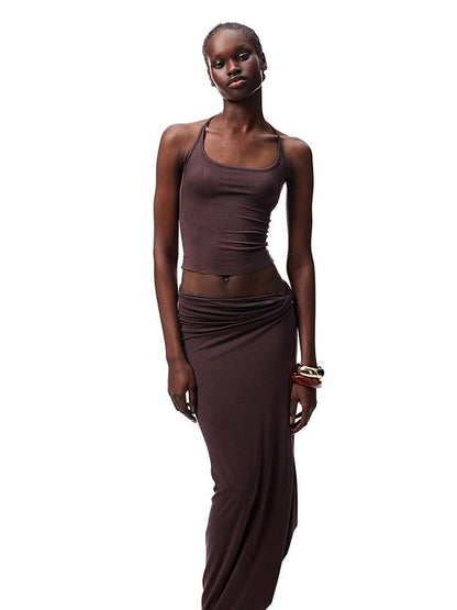 1JINN STUDIO Large Round Neck Back Knot Vest Slim Fit Women&