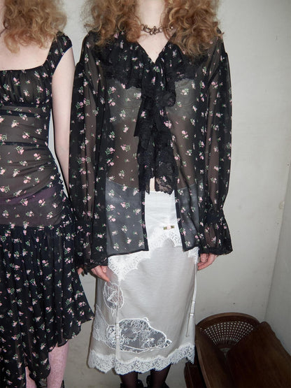 1JINN STUDIO Large Ruffle V-neck Victorian Floral Long Sleeve Women&