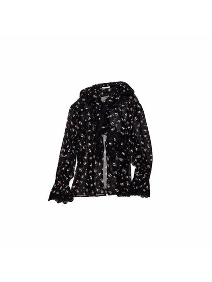 1JINN STUDIO Large Ruffle V-neck Victorian Floral Long Sleeve Women&