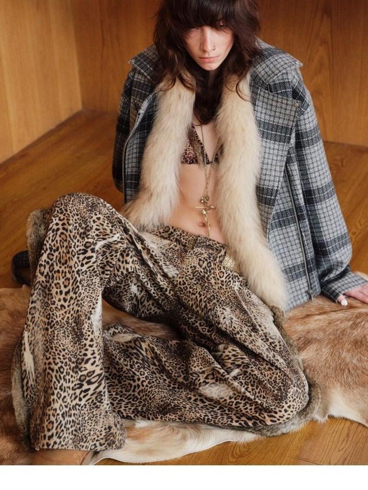 1JINN STUDIO Leopard Patchwork Deconstructed Low Rise Women&