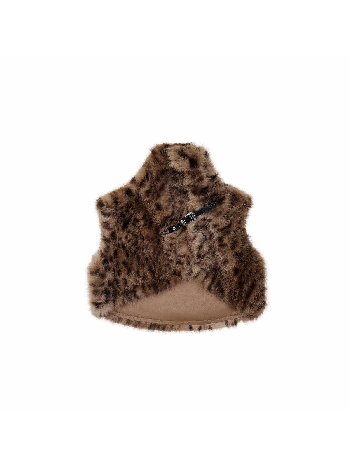 1JINN STUDIO Leopard Print Belted One Piece Cropped Faux Fur Women&