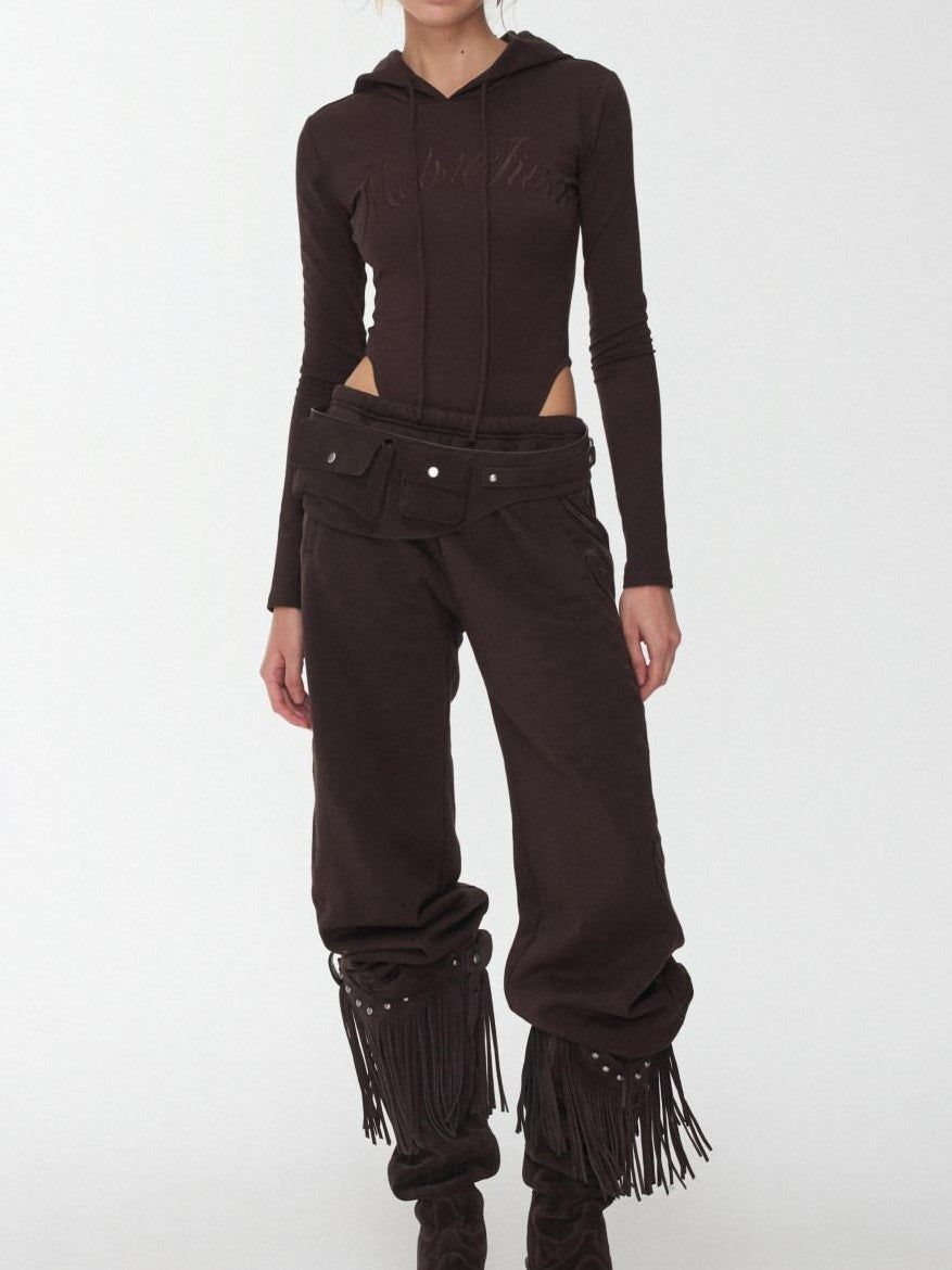 1JINN STUDIO Letter Embroidered Drawstring Hooded Slim Waist Women&