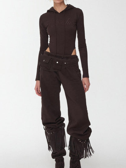 1JINN STUDIO Letter Embroidered Drawstring Hooded Slim Waist Women&