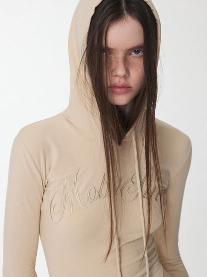 1JINN STUDIO Letter Embroidered Drawstring Hooded Slim Waist Women&
