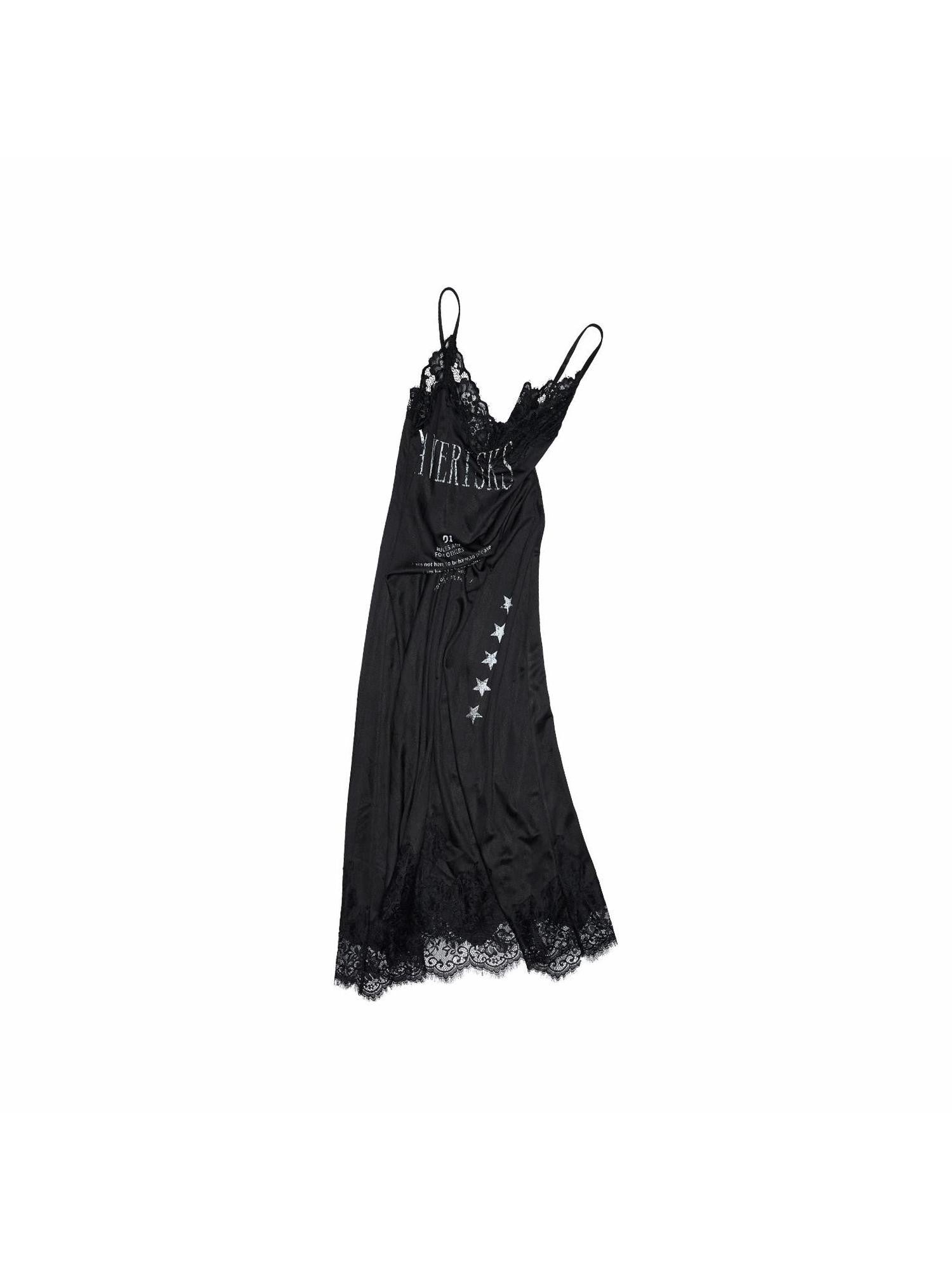 1JINN STUDIO Letter Print Lace Patchwork V-neck Women&