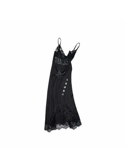 1JINN STUDIO Letter Print Lace Patchwork V-neck Women&
