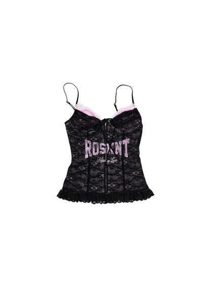 1JINN STUDIO Letter Print Lace Up Fishbone Boned Slimming Women&