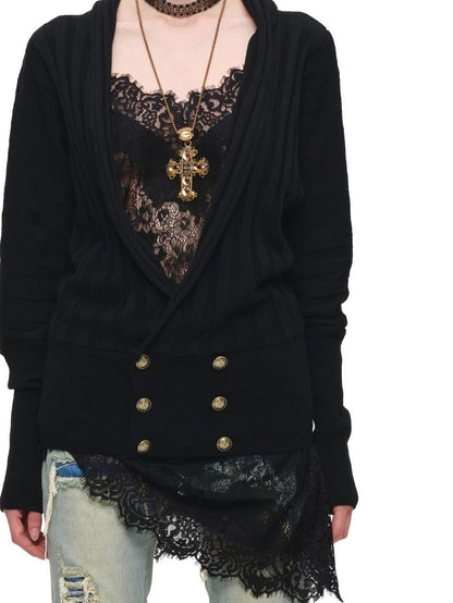 1JINN STUDIO Loose Double Row Button V-neck Batwing Women&