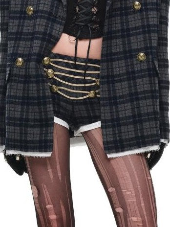 1JINN STUDIO Metal Plaid Embroidered Panel Low Rise Slim Fit Women&