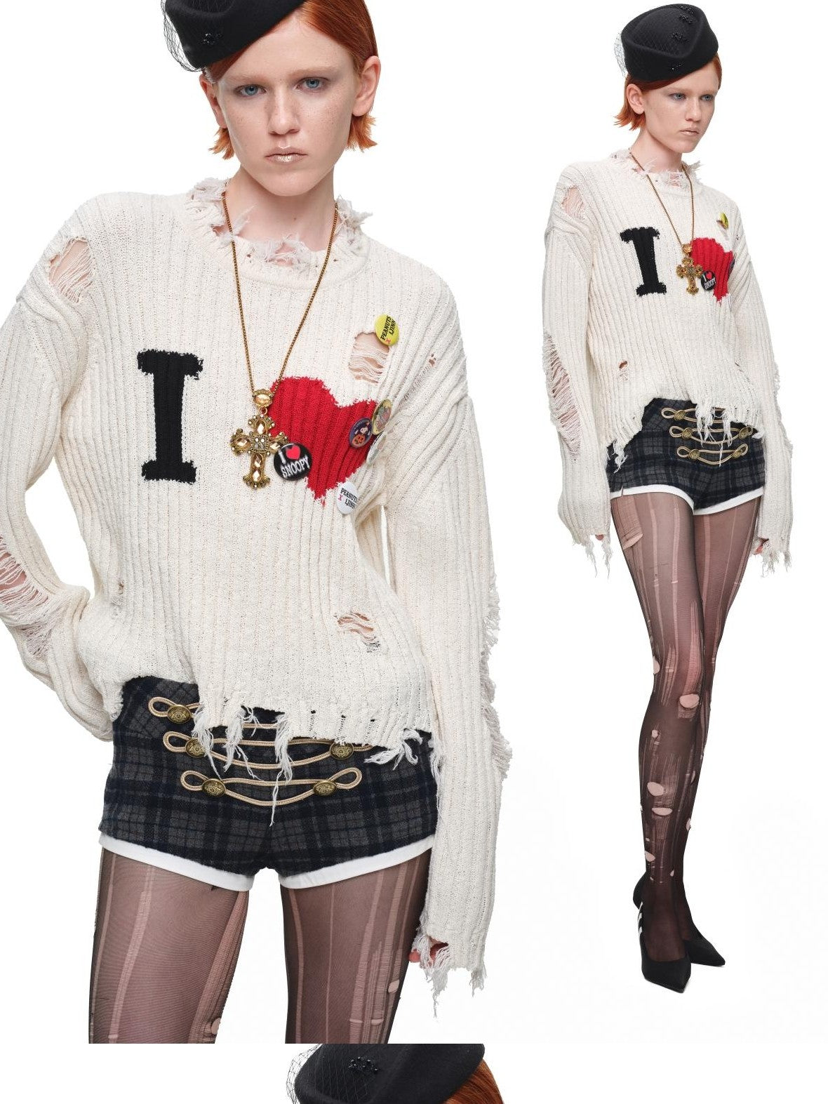 1JINN STUDIO Metal Plaid Embroidered Panel Low Rise Slim Fit Women&