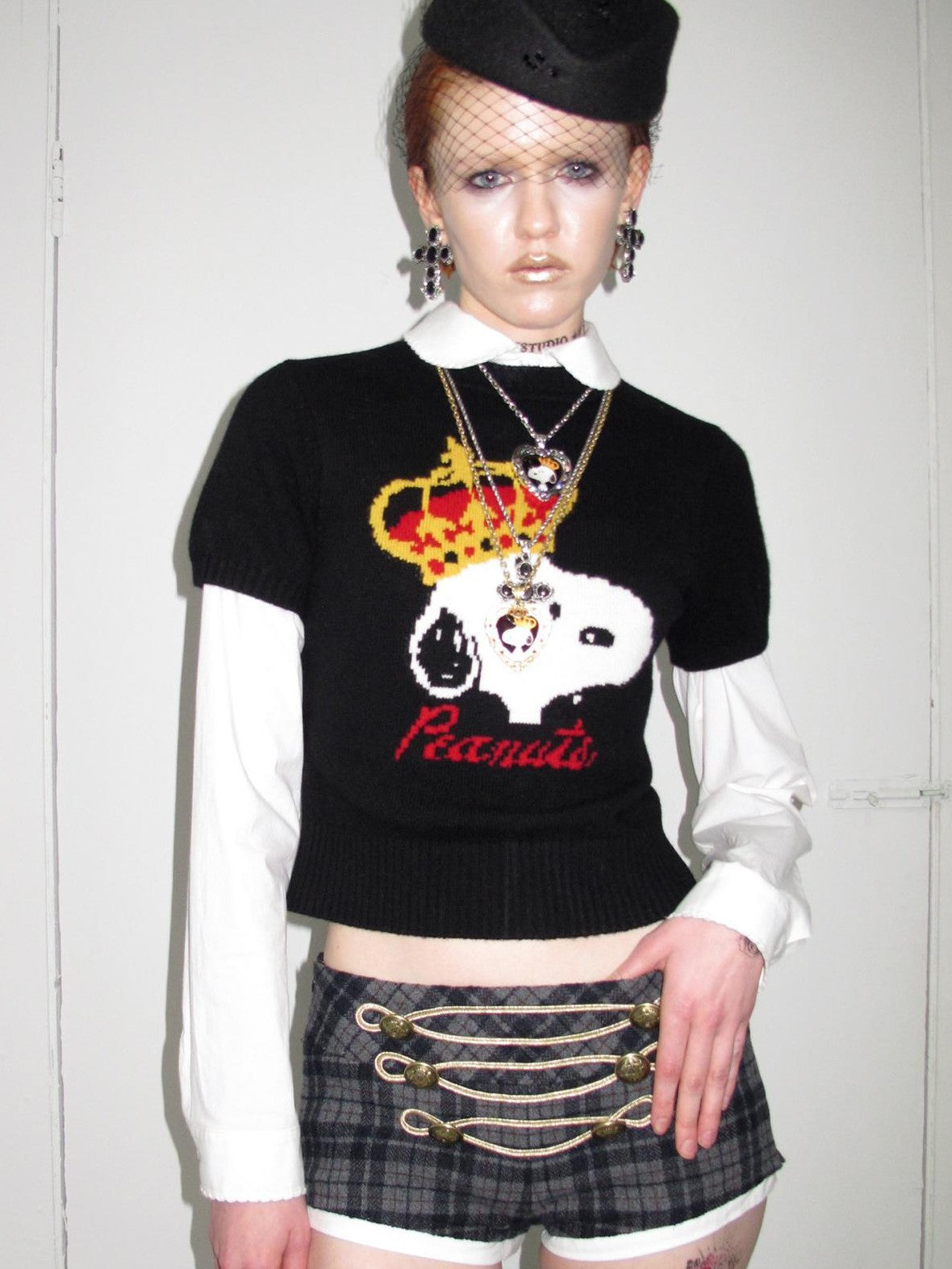 1JINN STUDIO Metal Plaid Embroidered Panel Low Rise Slim Fit Women&