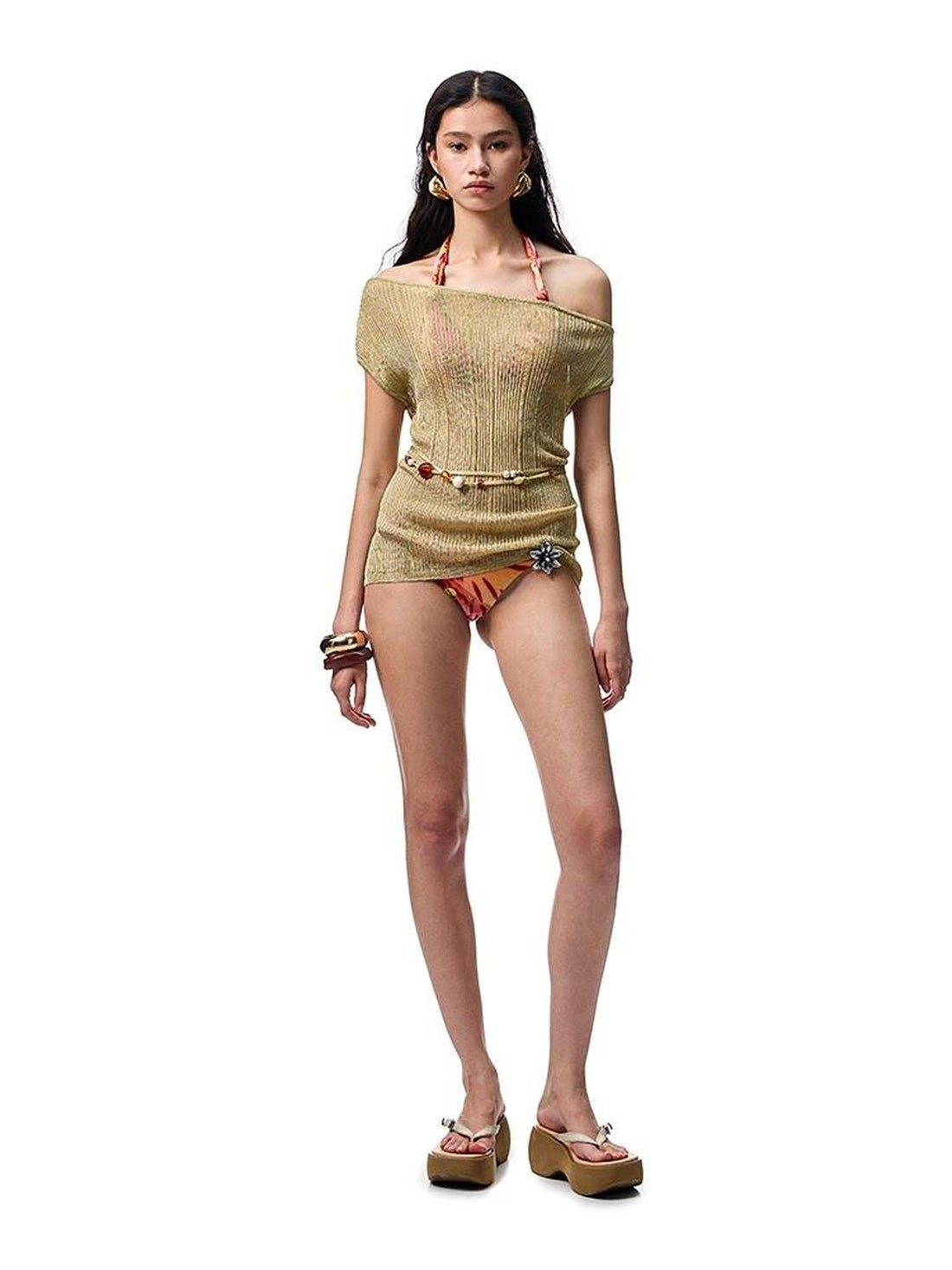 1JINN STUDIO Metallic Floral Print Knotted Twist Women&