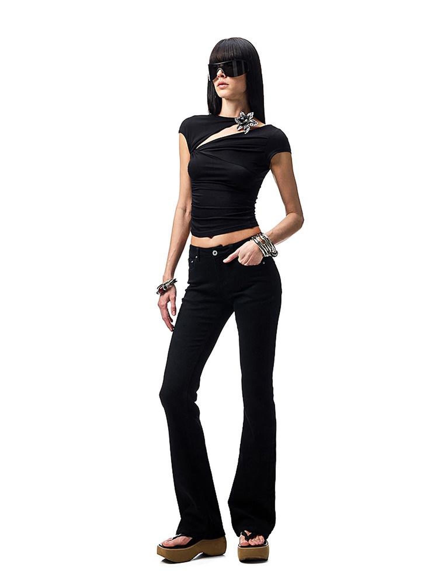 1JINN STUDIO Metallic Flower Knot Gathered Ruching Women&