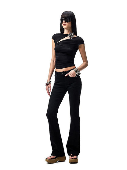 1JINN STUDIO Metallic Flower Knot Gathered Ruching Women&