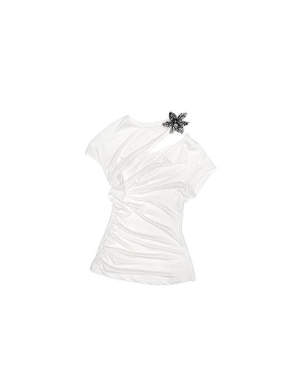 1JINN STUDIO Metallic Flower Knot Gathered Ruching Women&