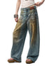 1JINN STUDIO Mud Dye Blue Washed Embroidered Deconstructed Low Rise Women&