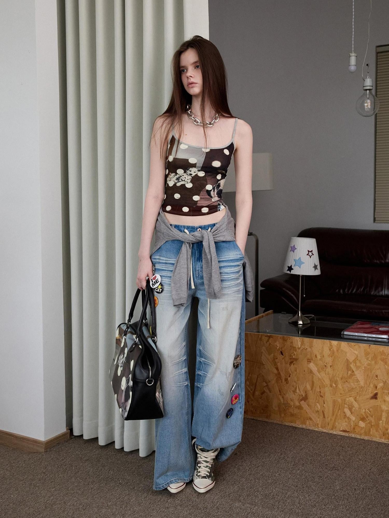 1JINN STUDIO Mud Dyed Washed Blue Distressed Whisker Scratch Women&