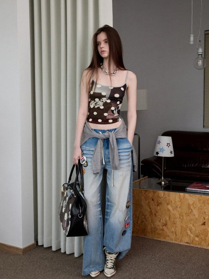 1JINN STUDIO Mud Dyed Washed Blue Distressed Whisker Scratch Women&