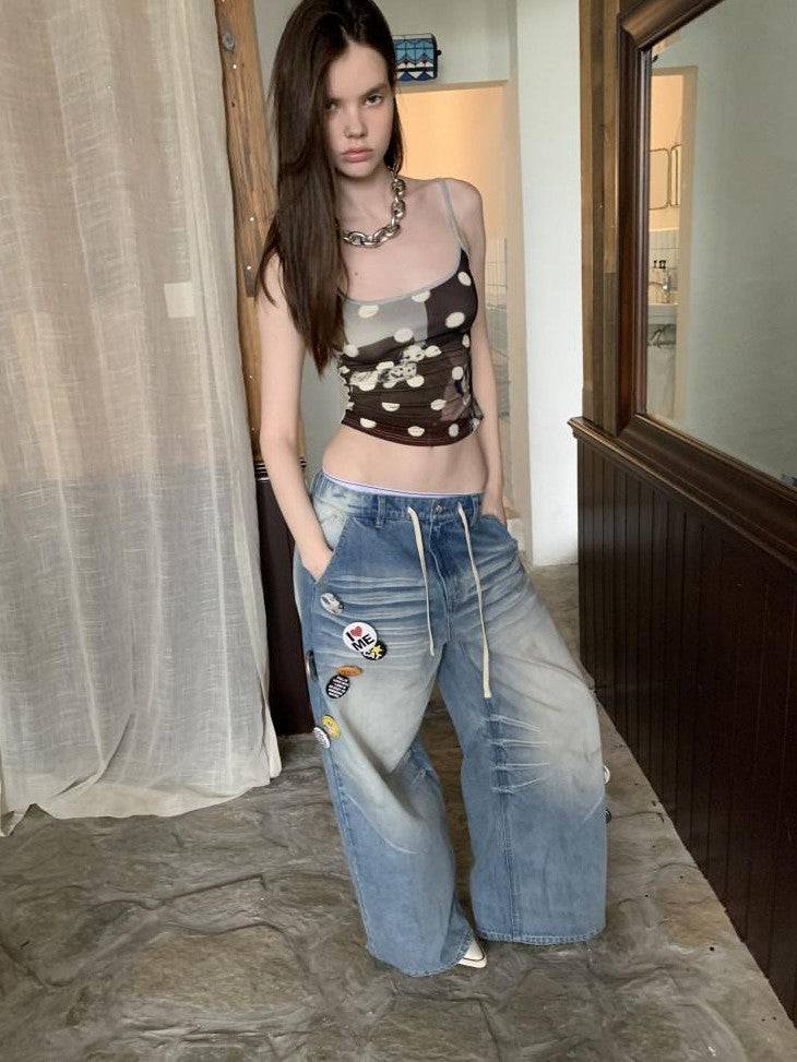 1JINN STUDIO Mud Dyed Washed Blue Distressed Whisker Scratch Women&