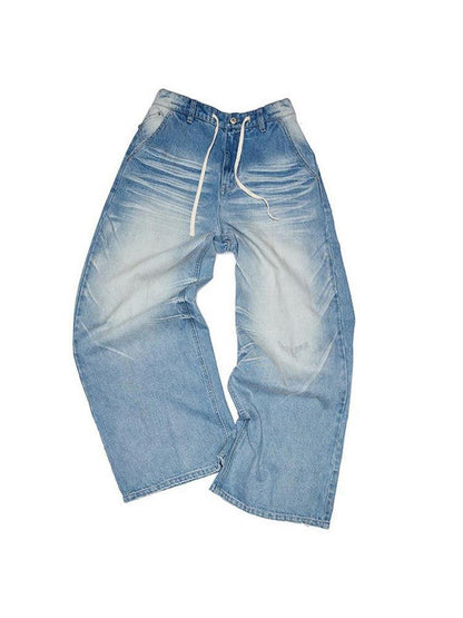 1JINN STUDIO Mud Dyed Washed Blue Distressed Whisker Scratch Women&