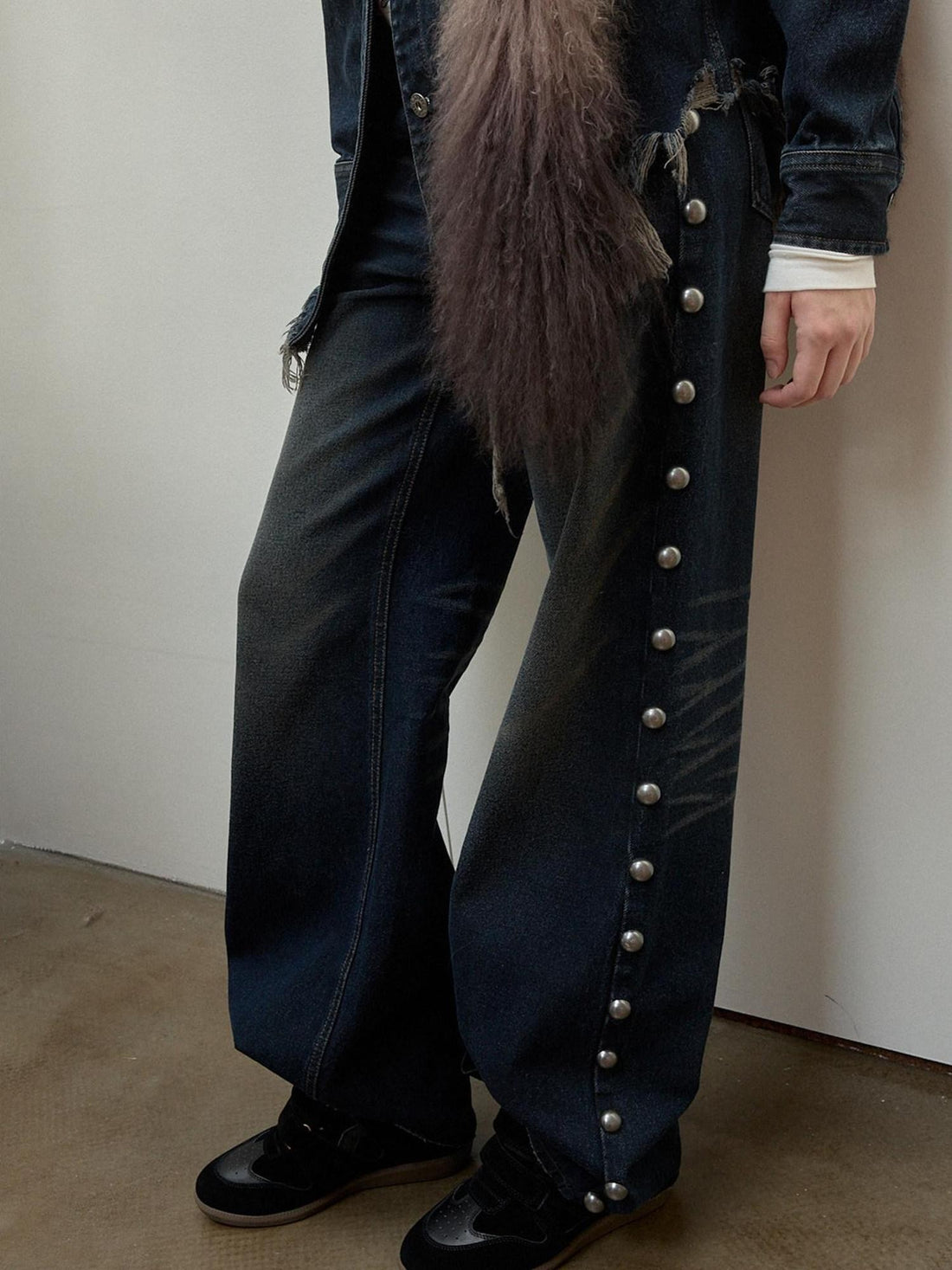 1JINN STUDIO Mud Dyed Washed Distressed Studded Women&