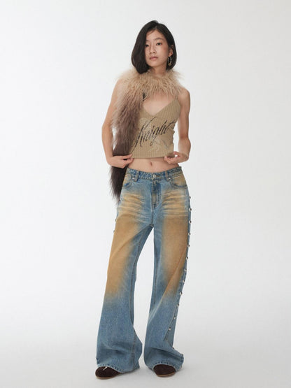 1JINN STUDIO Mud Dyed Washed Distressed Studded Women&