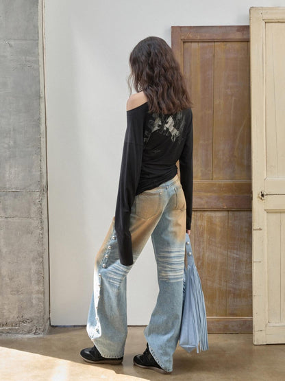 1JINN STUDIO Mud Dyed Washed Distressed Studded Women&