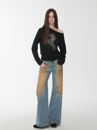 1JINN STUDIO Mud Dyed Washed Distressed Studded Women&