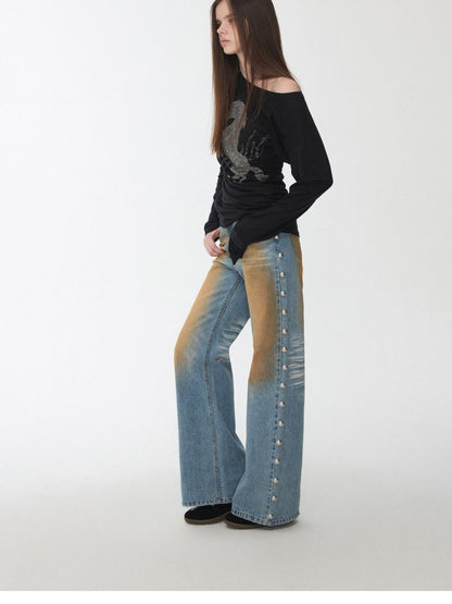1JINN STUDIO Mud Dyed Washed Distressed Studded Women&