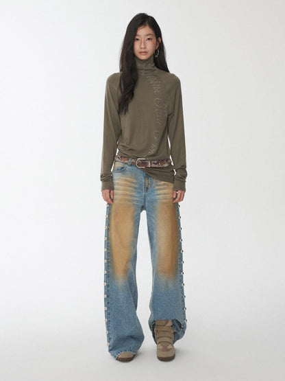 1JINN STUDIO Mud Dyed Washed Distressed Studded Women&