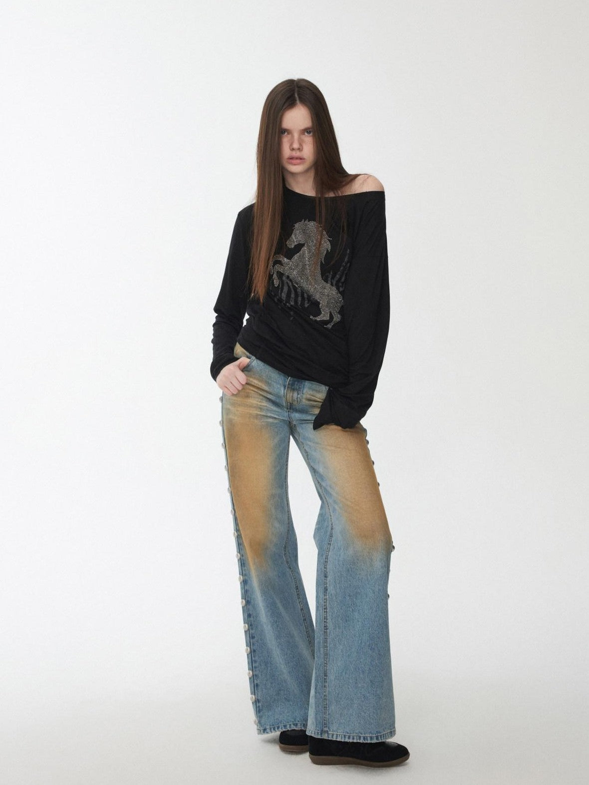 1JINN STUDIO Mud Dyed Washed Distressed Studded Women&