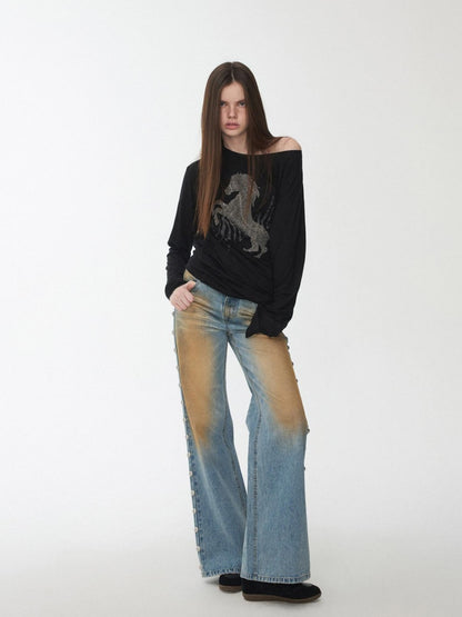 1JINN STUDIO Mud Dyed Washed Distressed Studded Women&