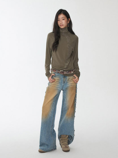 1JINN STUDIO Mud Dyed Washed Distressed Studded Women&