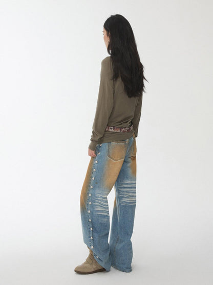 1JINN STUDIO Mud Dyed Washed Distressed Studded Women&