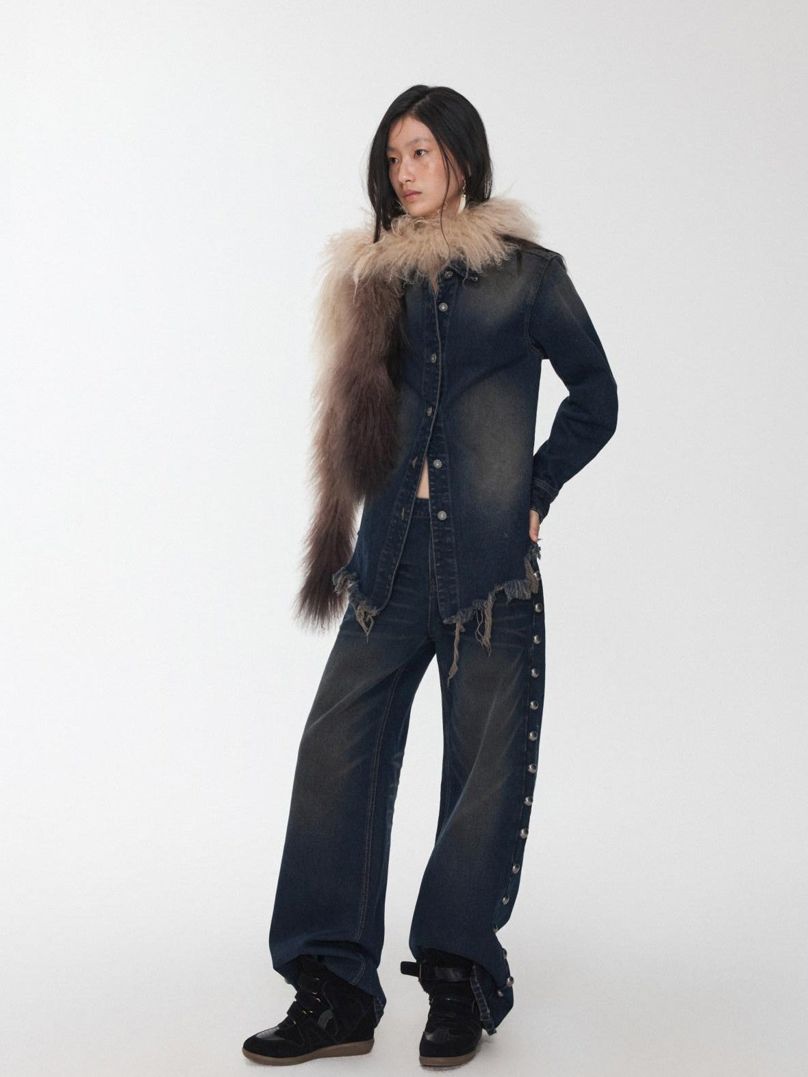 1JINN STUDIO Mud Dyed Washed Distressed Studded Women&