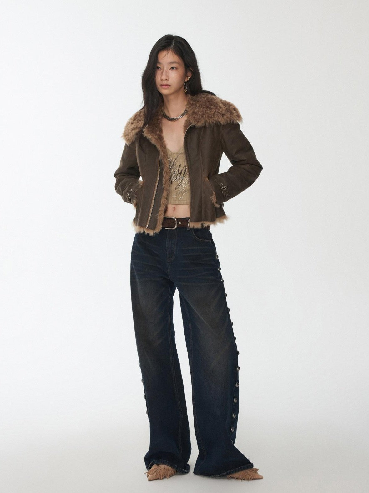 1JINN STUDIO Mud Dyed Washed Distressed Studded Women&