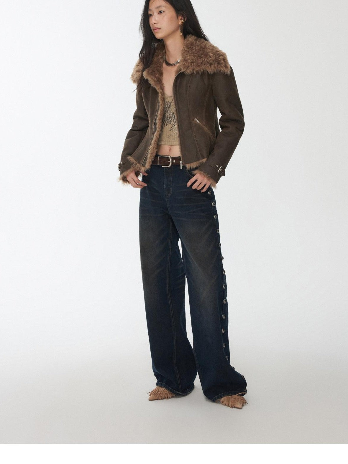 1JINN STUDIO Mud Dyed Washed Distressed Studded Women&