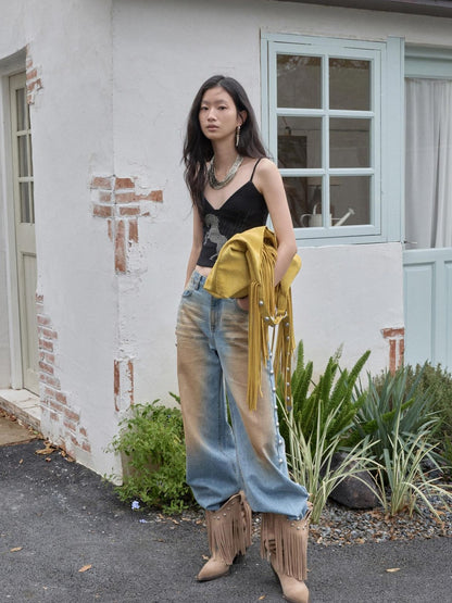 1JINN STUDIO Mud Dyed Washed Distressed Studded Women&
