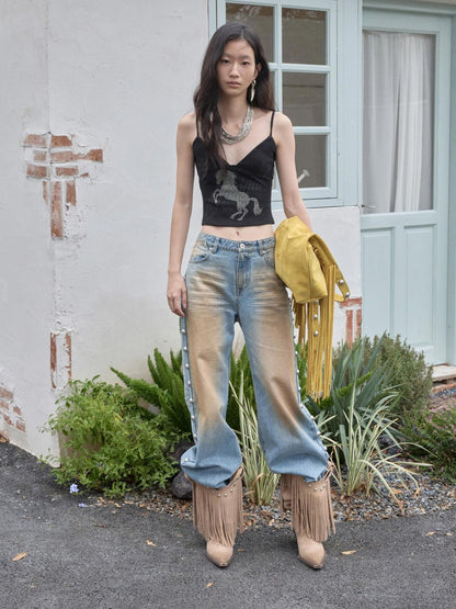 1JINN STUDIO Mud Dyed Washed Distressed Studded Women&