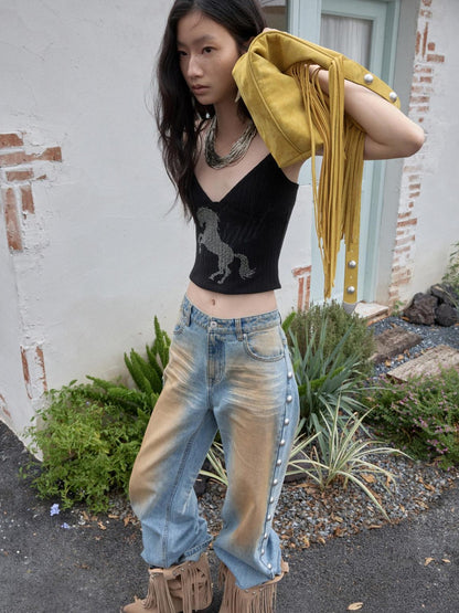 1JINN STUDIO Mud Dyed Washed Distressed Studded Women&