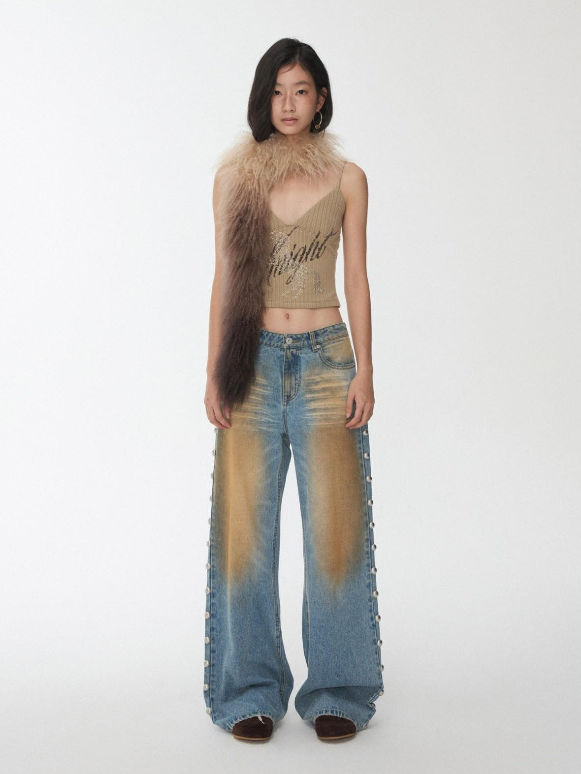 1JINN STUDIO Mud Dyed Washed Distressed Studded Women&