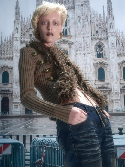 1JINN STUDIO Napoleon Collar Fitted Long Sleeve Women&