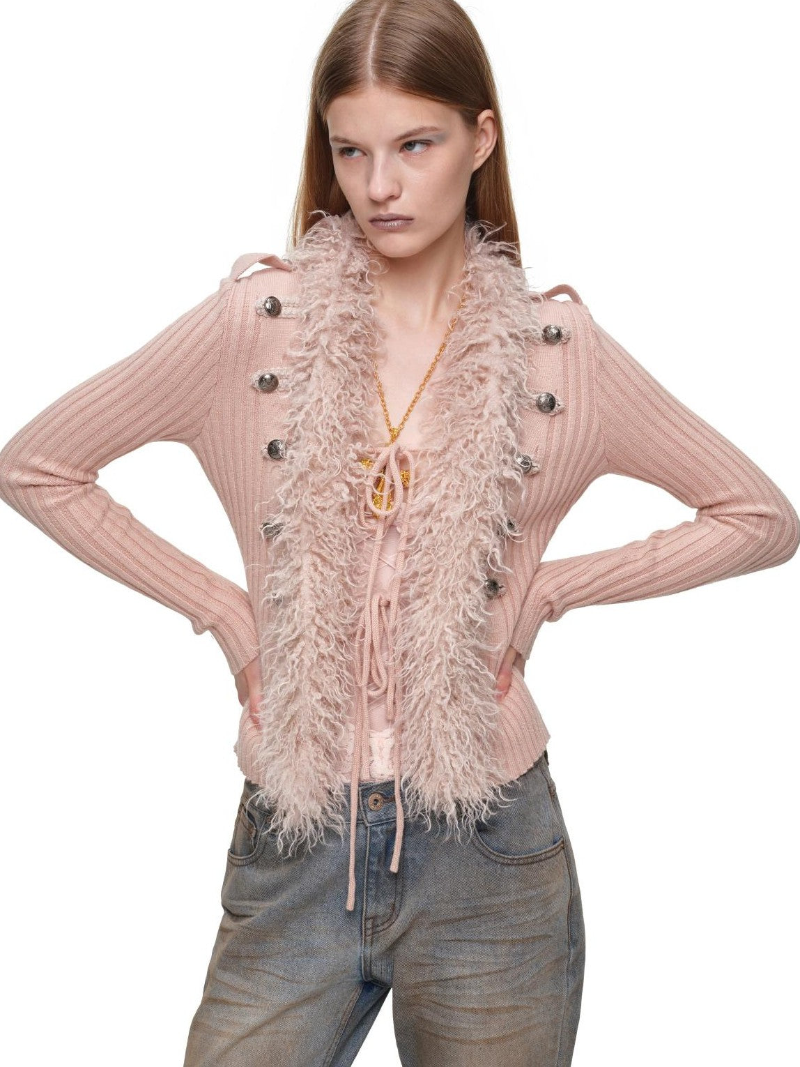 1JINN STUDIO Napoleon Collar Fitted Long Sleeve Women&