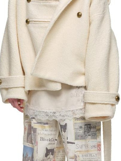 1JINN STUDIO Napoleon Stand Collar Slanted Pockets Loose Fit Women&
