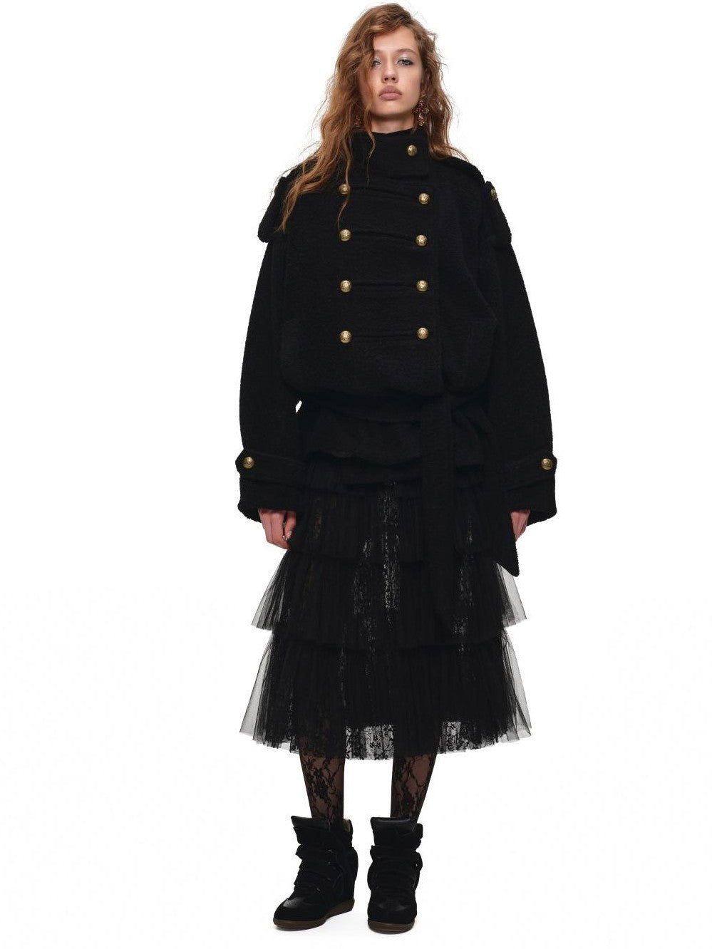 1JINN STUDIO Napoleon Stand Collar Slanted Pockets Loose Fit Women&