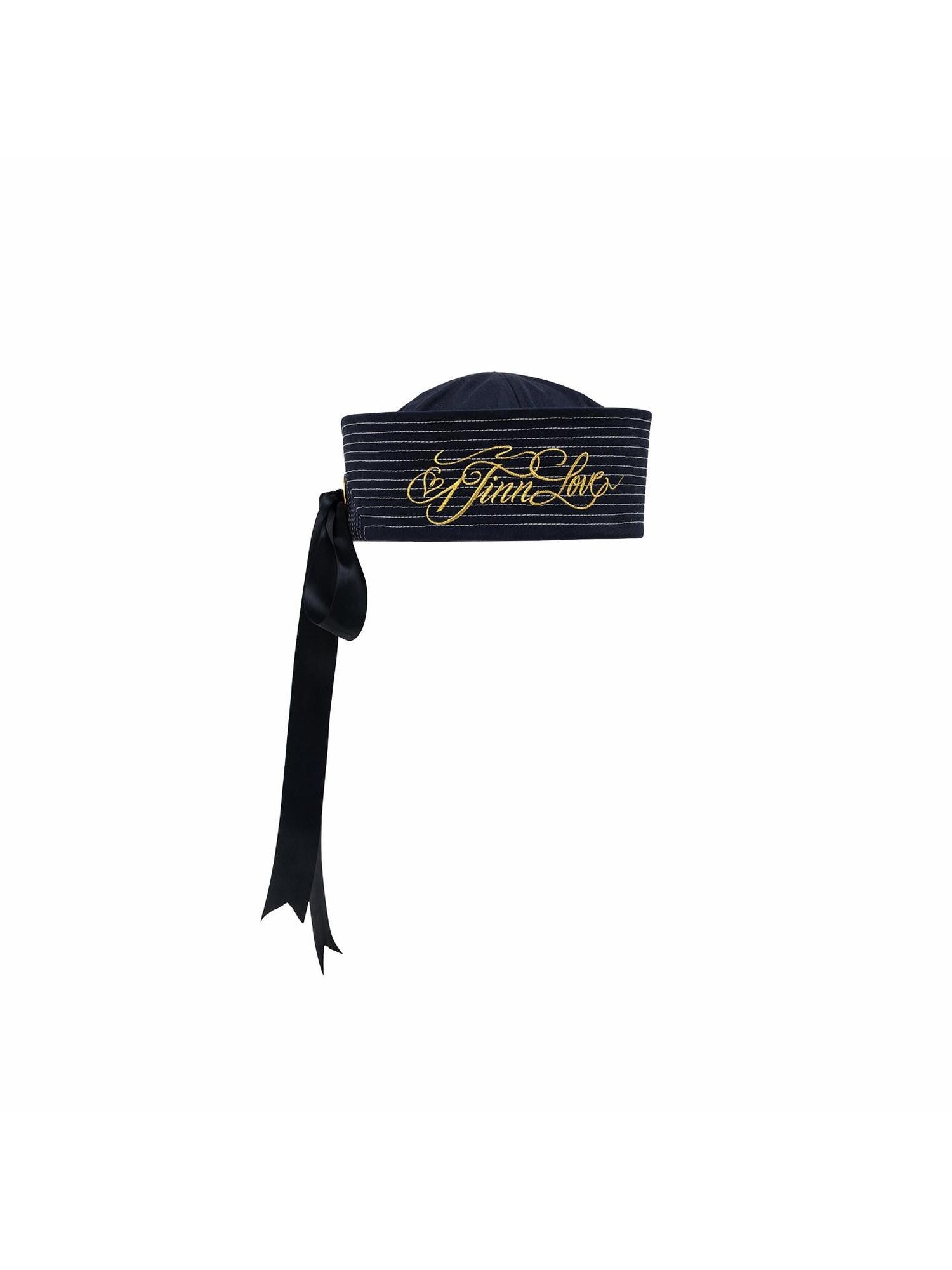 1JINN STUDIO Nautical Gold Embroidered Bow Ribbon Tie Women&